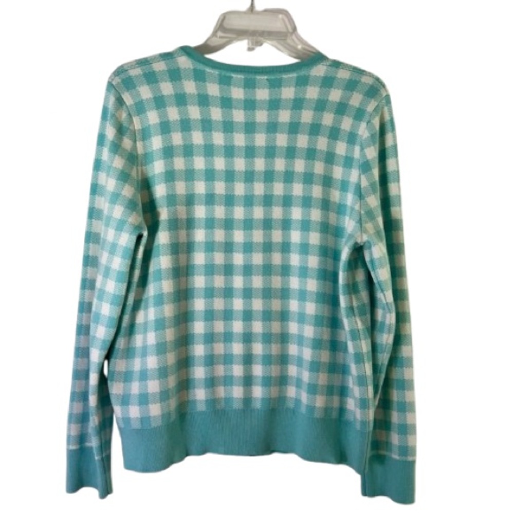 Draper James Women’s Gingham Turquoise & White Cardigan Sz L Preppy Academia - Picture 2 of 7